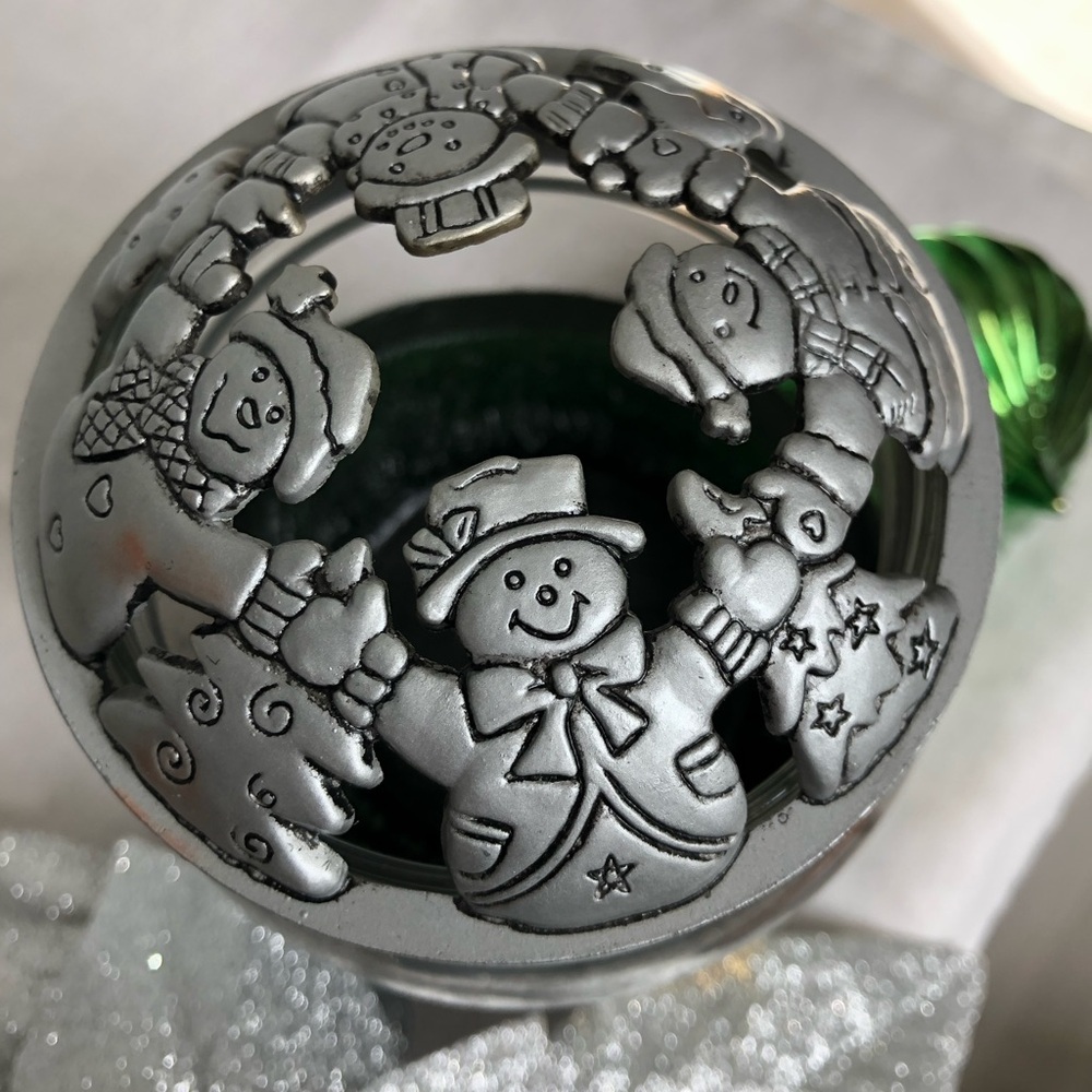 Yankee Candle Retired Pewter Snowman Iluma-Lid Candle Jar Topper